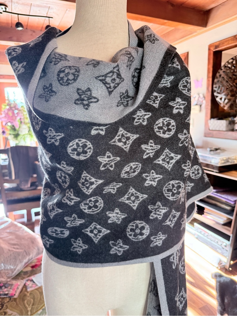 Black and Gray Monogrammed Scarf